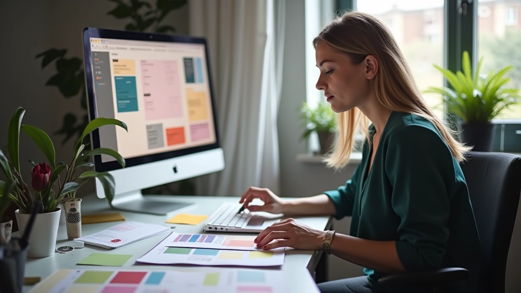 Designer pracující na projektu barevné harmonie v designu